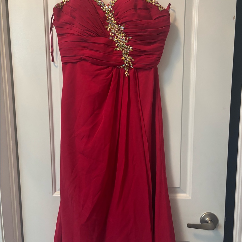 Strapless Red Dress with Gold Accents